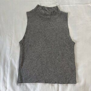 Zara Dark Gray Mockneck Cropped Wool Blend Sleeveless Tee | Size S